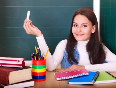 Teacher writing on blackboard. clipart