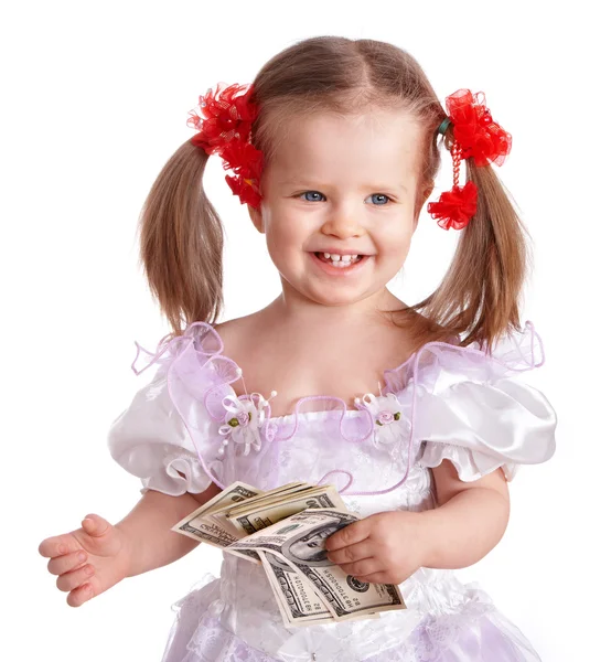 Child holding dollar money. — Stock Photo, Image