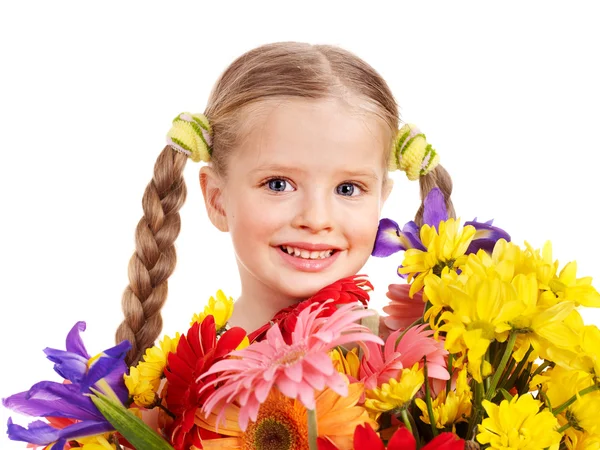 Szczęśliwe dziecko gospodarstwa kwiaty. — Zdjęcie stockowe