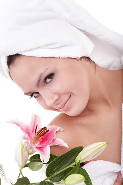 Gyönyörű fiatal nő a gyógyfürdőben. — Stock Fotó