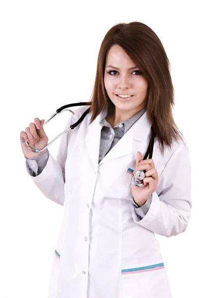 Güzel doktor stetoskop ile kız. — Stok fotoğraf