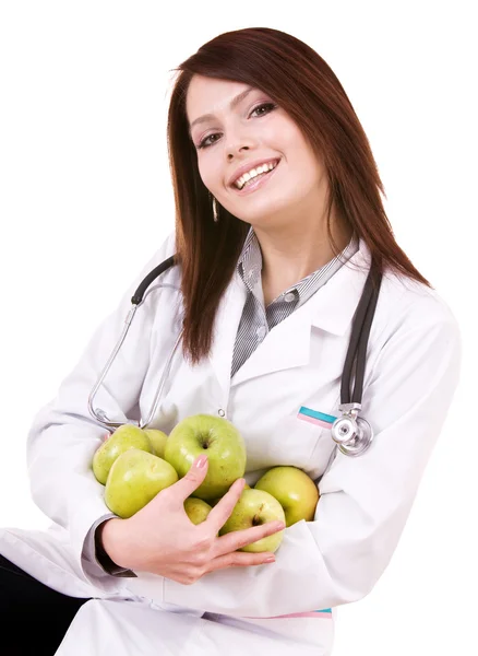 医師とともに聴診器とグループの緑のリンゴ. — ストック写真
