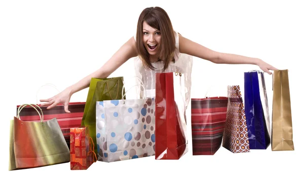 Dívka s nákupní taškou. samostatný. — Stock fotografie