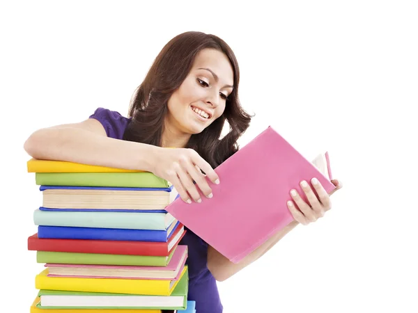 Girl with stack color book . — Stock Photo, Image