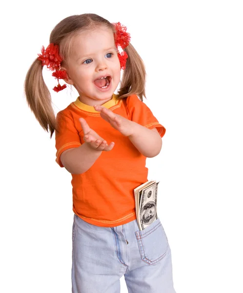 Child girl with dollar banknote. Stock Photo