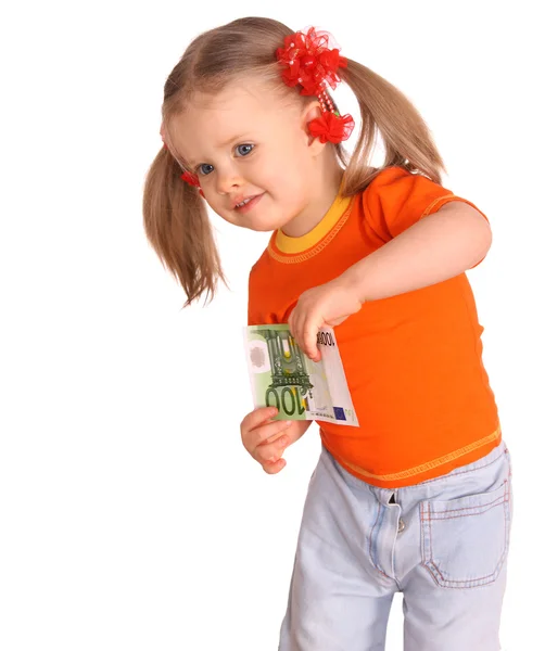 Baby im T-Shirt mit Geld. — Stockfoto