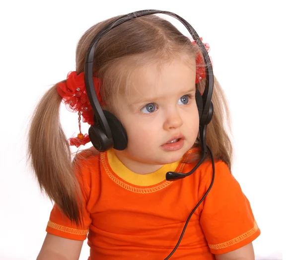 Retrato de niño con auriculares. Fondo blanco. —  Fotos de Stock