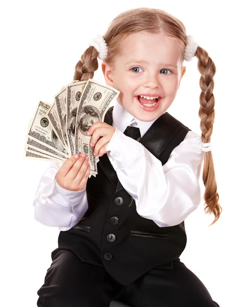 Happy child with money dollar. — Stock Photo, Image
