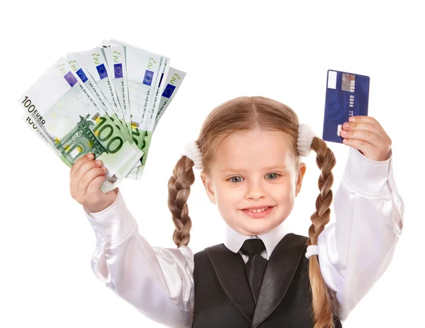 Glückliches Kind mit Geld und Kreditkarte. — Stockfoto