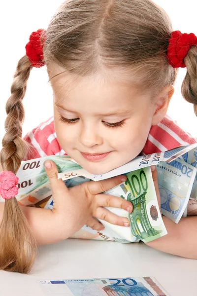 Niño feliz con dinero euro . — Foto de Stock