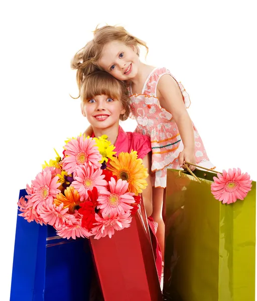 Barn med shopping väska. — Stockfoto
