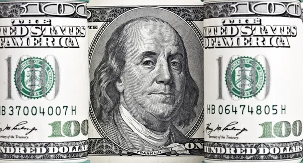 Dólar americano rollo de billetes verdes . — Foto de Stock