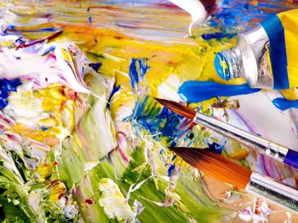Close up of paint mixed on palette. — Stock Photo, Image