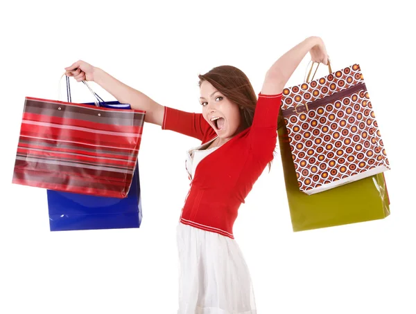 Chica de compras con bolsa de grupo . — Foto de Stock