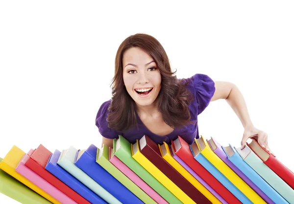 Chica con apilar libro de color  . — Foto de Stock