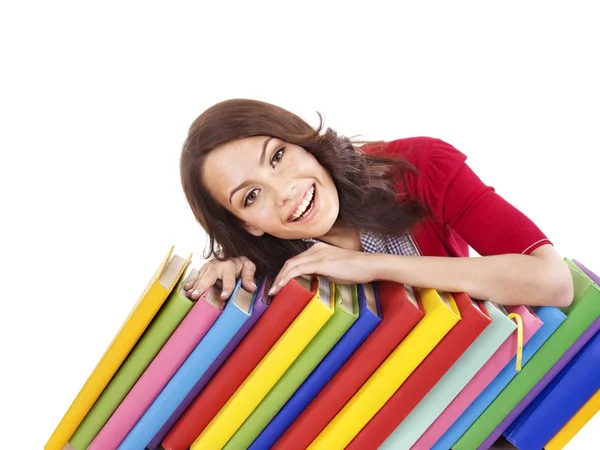 Chica con apilar libro de color . — Foto de Stock