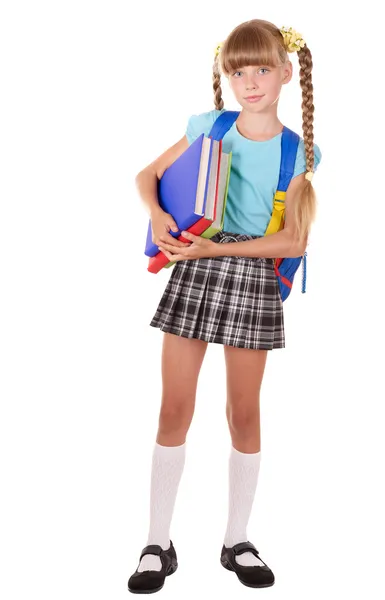 Kitap tutan sırt çantası ile kız öğrenci. — Stok fotoğraf