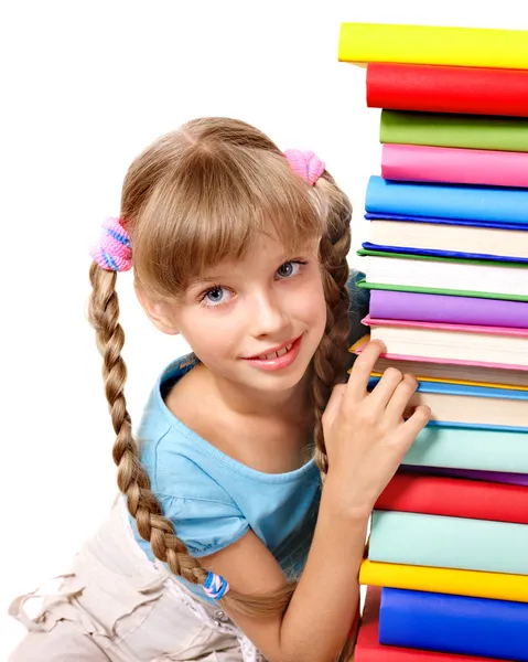 Schülerin hält Bücherstapel in der Hand. — Stockfoto