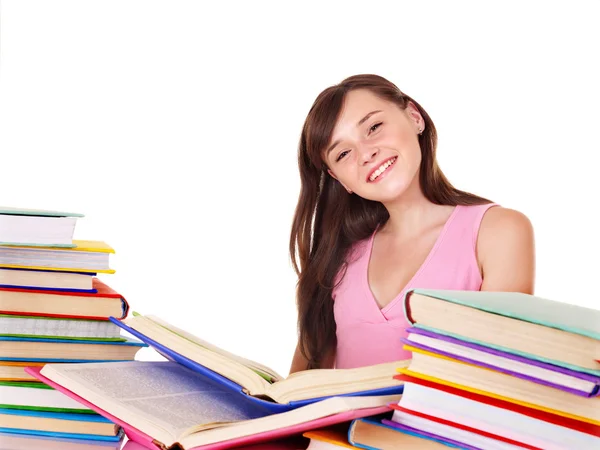 Chica con pila libro de colores  . —  Fotos de Stock
