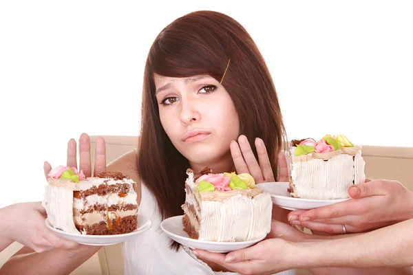 Menina se recusa a comer torta . — Fotografia de Stock