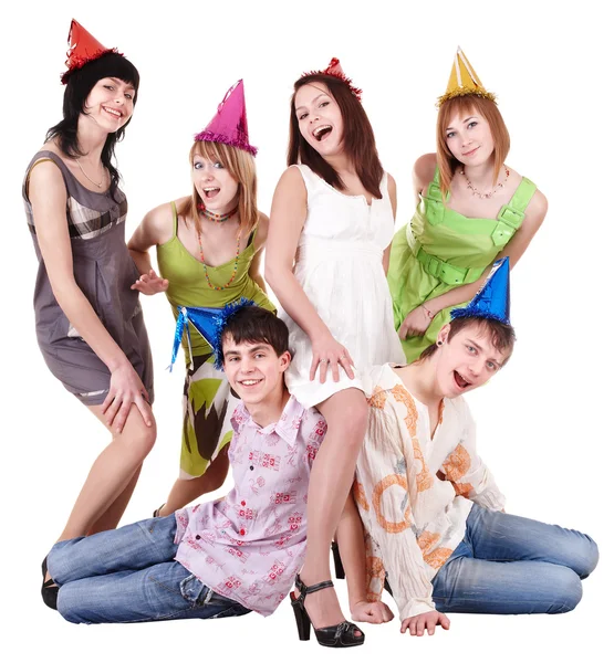 Group of teenager in party hat. Stock Photo