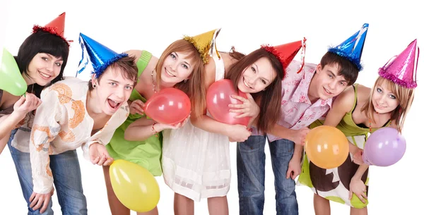 Group of teenagers celebrate birthday. Stock Picture