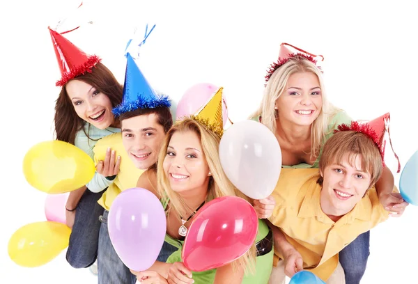 Gruppe junger Leute mit Partyhut. — Stockfoto