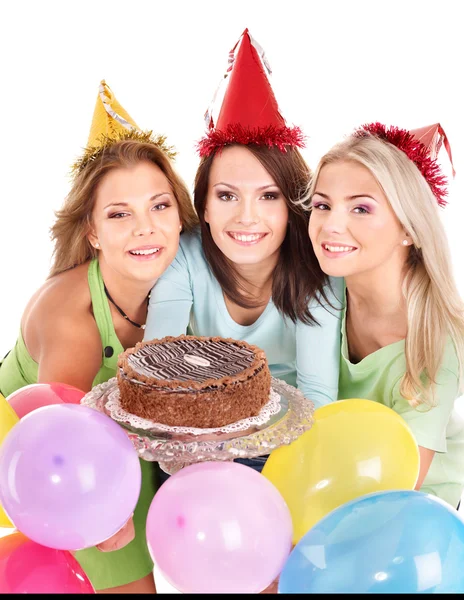 Group holding cake. — Stock Photo, Image