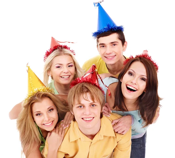 Gruppo di giovani in cappello da festa . Fotografia Stock