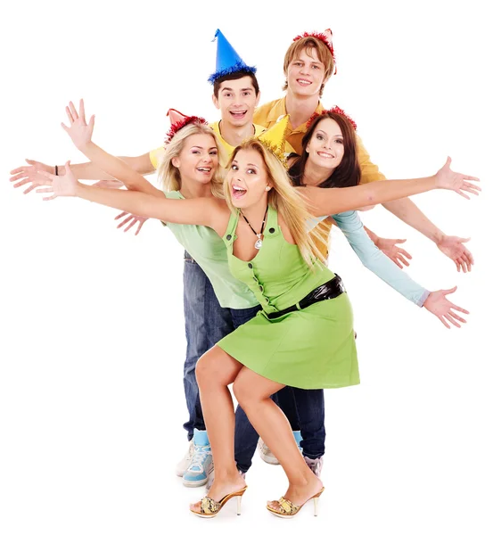 Group of young in party hat. Royalty Free Stock Photos