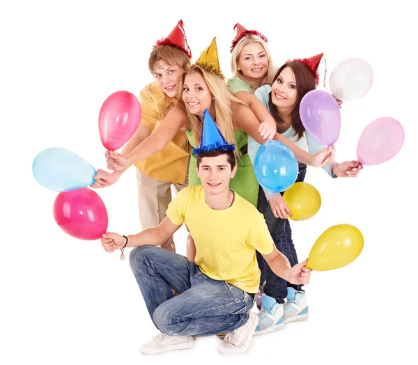 Group of young in party hat. Stock Photo