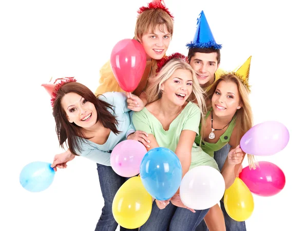 Group of young in party hat. Royalty Free Stock Images