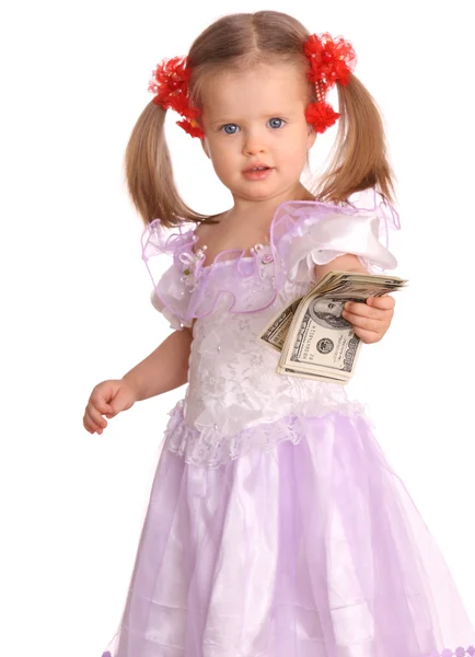 Baby girl with dollar banknote. — Stock Photo, Image
