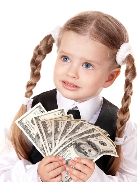 Sad child with money euro. — Stock Photo, Image