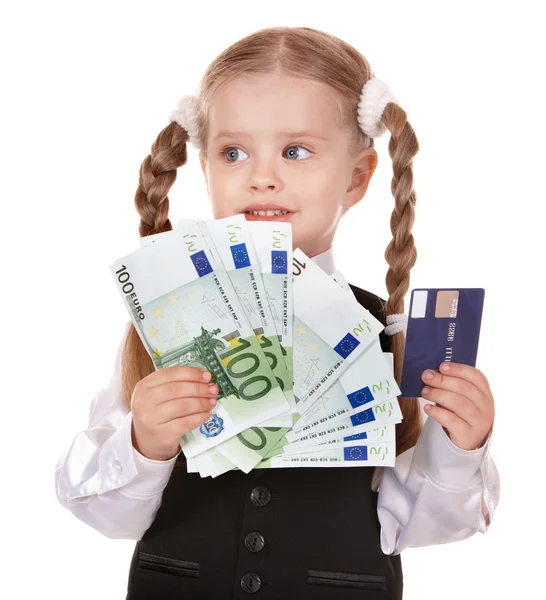 Niño feliz con dinero y tarjeta credut . — Foto de Stock