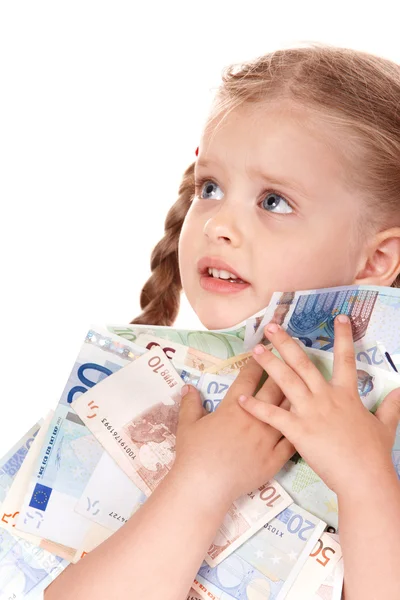 Gelukkig kind met geld euro. — Stockfoto