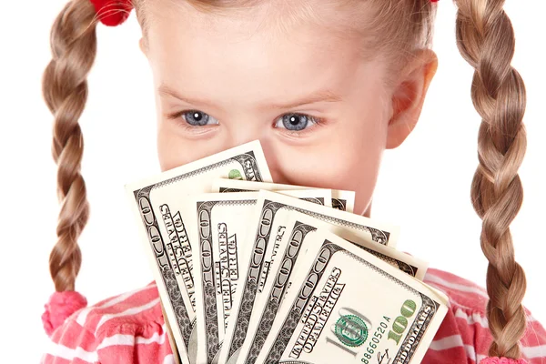 快乐的孩子持有美元的货币. — 图库照片