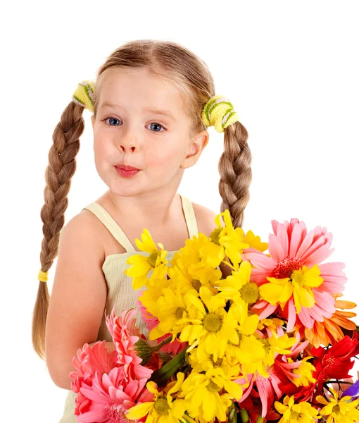 Mutlu çocuk holding çiçekler. — Stok fotoğraf