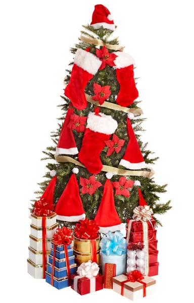 Christmas tree with stack gift box. — Stock Photo, Image