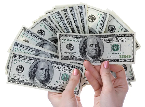 Money in womanish hands. — Stock Photo, Image