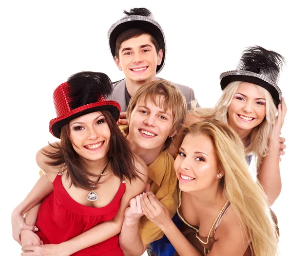 Group young in party hat. — Stock Photo, Image