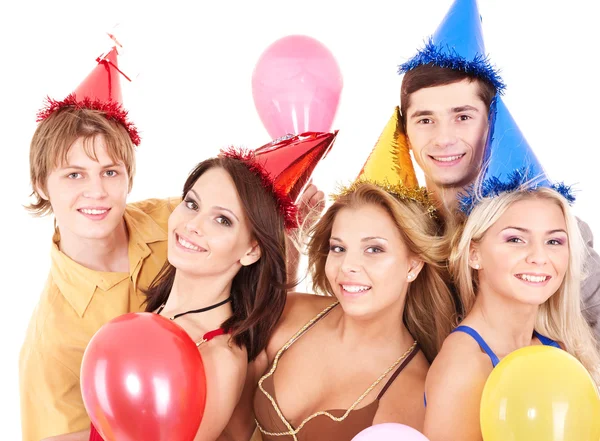 Gruppe junger Leute mit Partyhut. — Stockfoto