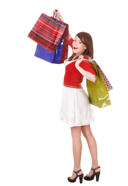 Dívka drží skupiny Nákupní taška. — Stock fotografie
