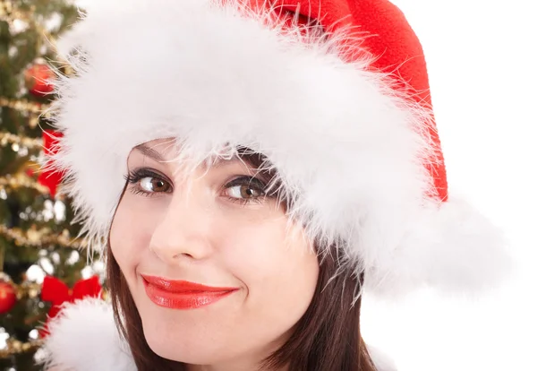 stock image Face of christmas girl in santa hat.