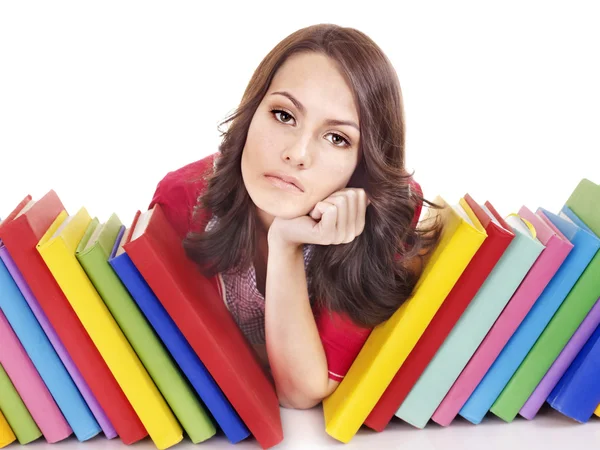Chica con pila libro de color  . — Foto de Stock