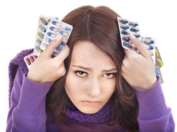 Ragazza che ha l'influenza prendere pillole — Foto Stock