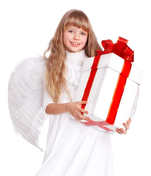 Criança anjo com caixa de presente . — Fotografia de Stock