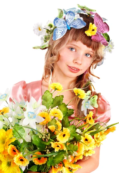 Beautiful girl with garland of wild flower. — Stock Photo, Image