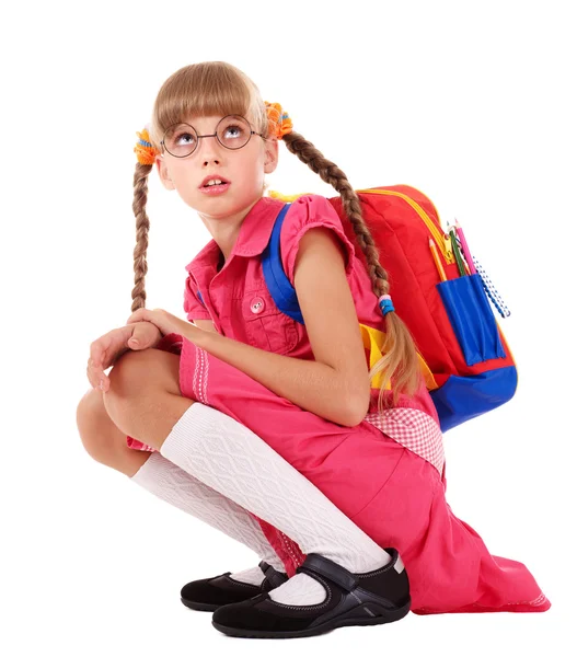 Scared sitting schoolchild in eyeglasses. — Stock Photo, Image