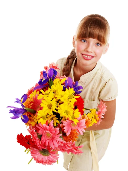 Criança feliz segurando flores . — Fotografia de Stock